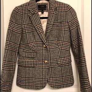 J Crew Women Blazer Tweed Houndstooth 8 Brown Black Wool Blend Schoolboy